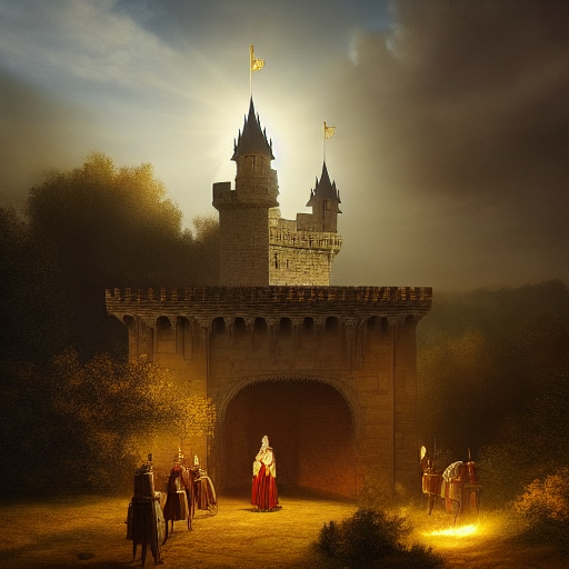 Perceval, now adorned in regal attire, stands tall at the castle gates, his sword at his side, as the sun casts a warm glow upon him. The castle's inhabitants gather, their eyes filled with admiration and hope, as Perceval assumes his role as the lord, ready to uphold the ideals of honor and justice, ensuring the castle remains a beacon of light and sanctuary for all who seek solace within its walls.