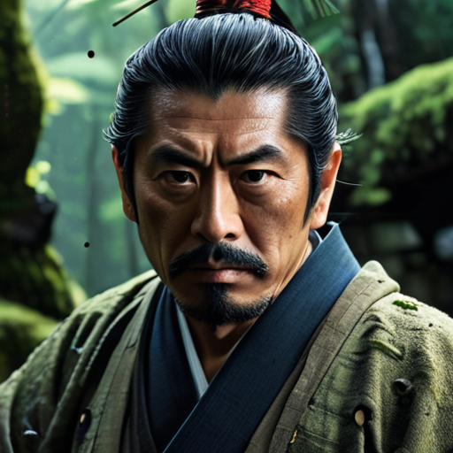 In an ancient, moss-covered dojo, an old, stern-eyed samurai, Musashi, scrutinizes Yoshitsune, intrigued by his hesitation and potential.