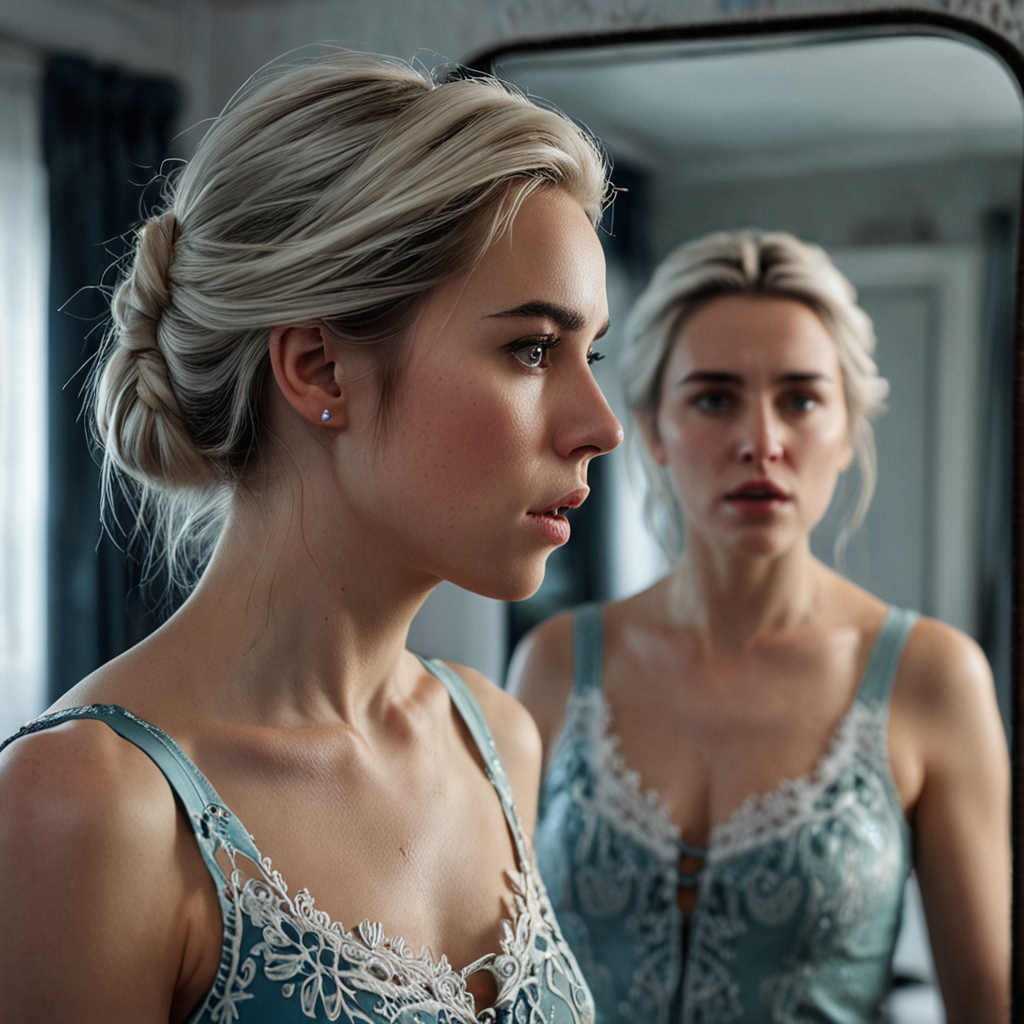 Eira is seen back in her home, arguing with herself in the mirror, her reflected image showing uncertainty and denial.