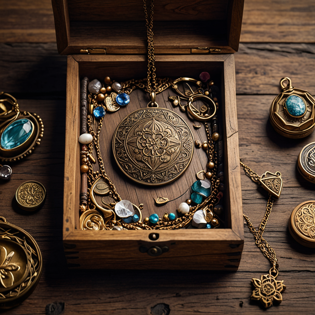 The bronze pendant is shown being placed in a small wooden box, which is then buried beneath various assorted trinkets symbolizing Eira's ordinary life.