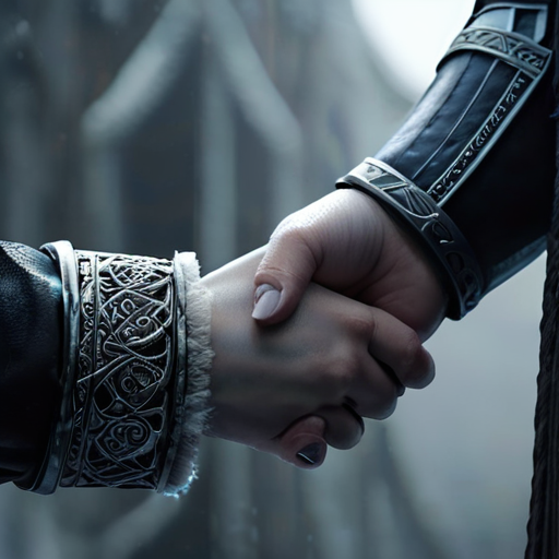 Eira takes the staff from Myrddin, her hand shaking slightly, symbolizing her reluctant but crucial decision to embrace her destiny.