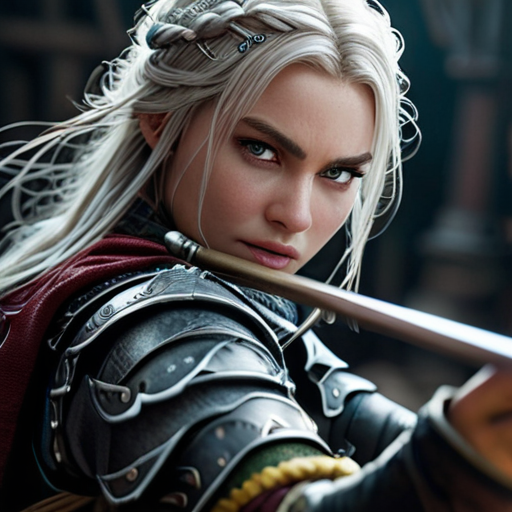 Eira, in a makeshift dueling arena, defends against a barrage of magical attacks from a sneering sorcerer, her eyes filled with fierce determination.