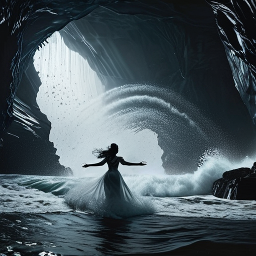 Eira raises her arms, the power of the cave swirling around her in a radiant wave, pushing the dark force back, her stance shows her newfound confidence and power.