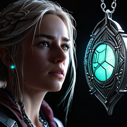 Eira, looking exhausted but unyielding, fights the malevolent force, her pendant starting to glow brilliantly against the surrounding darkness.