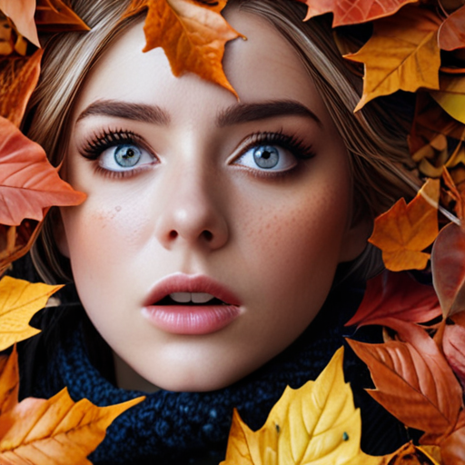 Eira accidentally ignites a pile of autumn leaves, her wide eyes reflecting the surprised fear and awe of her untamed magic.