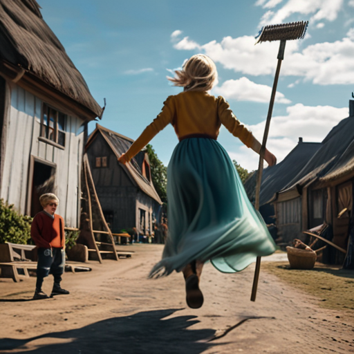 Eira, standing in the center of her village, surrounded by laughing youngsters as a broom she tried to levitate spins out of control overhead.