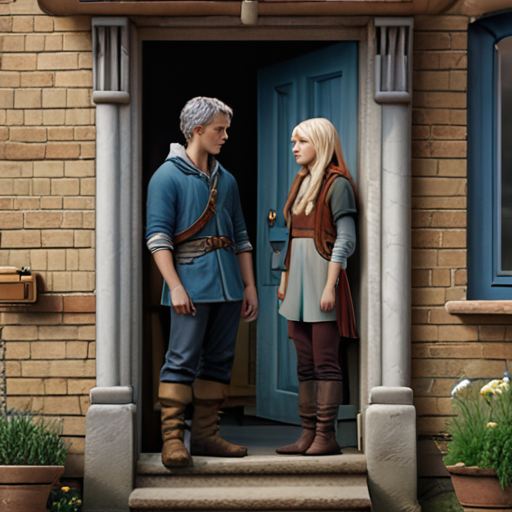 Eira and Merlin stand at the threshold of their dwelling, welcoming a line of young, hopeful apprentices, the dwelling buzzing with anticipation of hilarious misadventures to come.