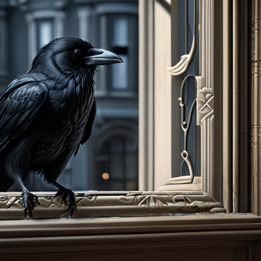 A midnight-black raven, a scroll tied to its leg, perches on Eira's window, eyeing her with an almost human intelligence.