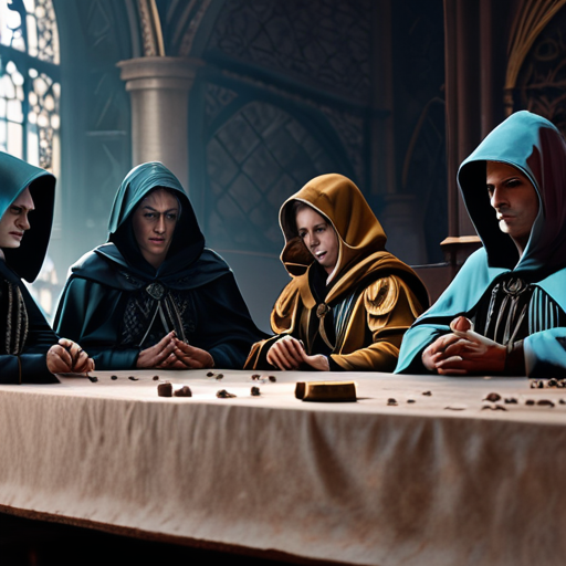 The grand council of magic, stern faces under elaborate hoods, pass the judgment of banishment on a desolate Eira, her dream of being Merlin's heiress shattered.