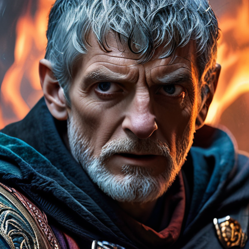 A fierce exchange of magical energies between Merlin and another wizard, ending with the latter’s ominous warning, his eyes reflecting ruthless ambition and contempt.