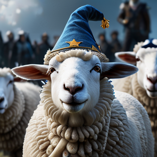 Eira, smirking, turns an enforcer's spell into a harmless flock of sheep, the bewildered enforcers and the sheep in wizard hats adding to the mayhem.