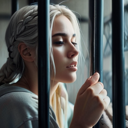 Eira, leaning close to the magical barrier of her cell, her whispers spreading like a soft breeze, lighting the spark of hope in the eyes of her fellow prisoners.