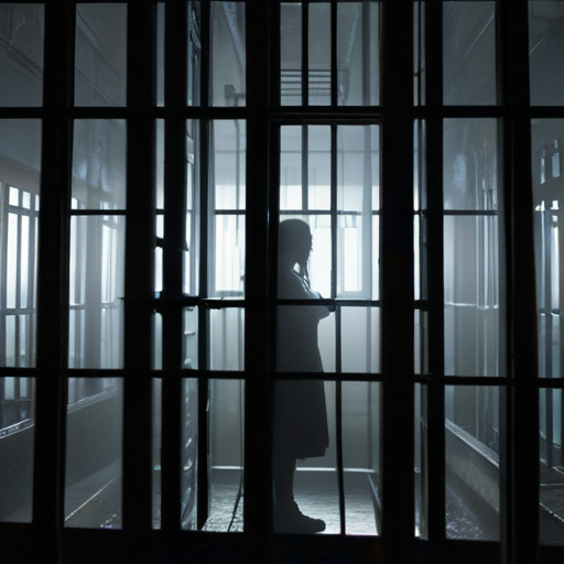 The prison bathed in the soft glow emanating from Eira's cell, her silhouette standing tall through the bars, the final image a poignant reflection of rebellion and hope.