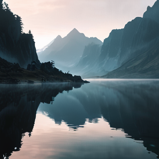 Merlin's voice resonates in Eira's ears as they stand on the edge of a crystal-clear lake, the shadowy silhouette of an island visible in the distance amidst the evening fog.