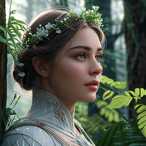 Eira takes in the wonderous sight of Avalon, her eyes wide with amazement as ethereal beings, towering trees, and luminescent plants seem to pulse with magic all around her.