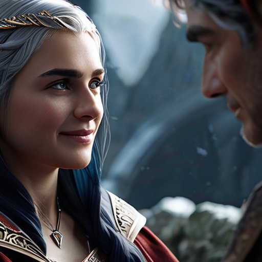 Merlin, a small smile on his face, clasps his hand on Eira's shoulder, acknowledging her transformation from a novice to a respected sorceress.